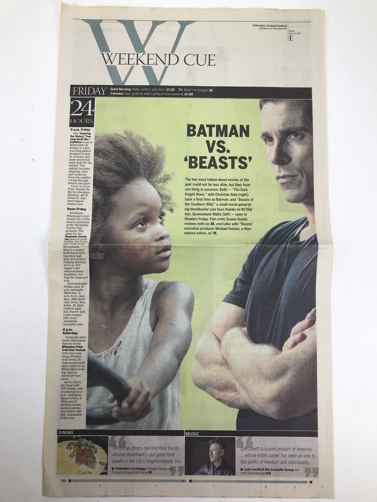 BATMAN Vs Beasts Milwaukee Journal Sentinel Weekend Cue Newspaper July 20, 2012