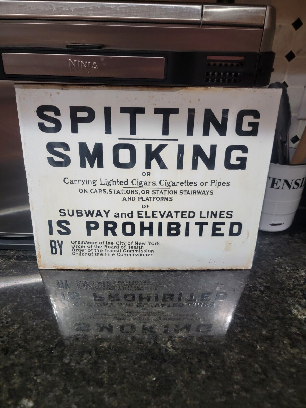 NYC Subway No Smoking Porcelain Sign MTA Transit NYCT Spitting Prohibited
