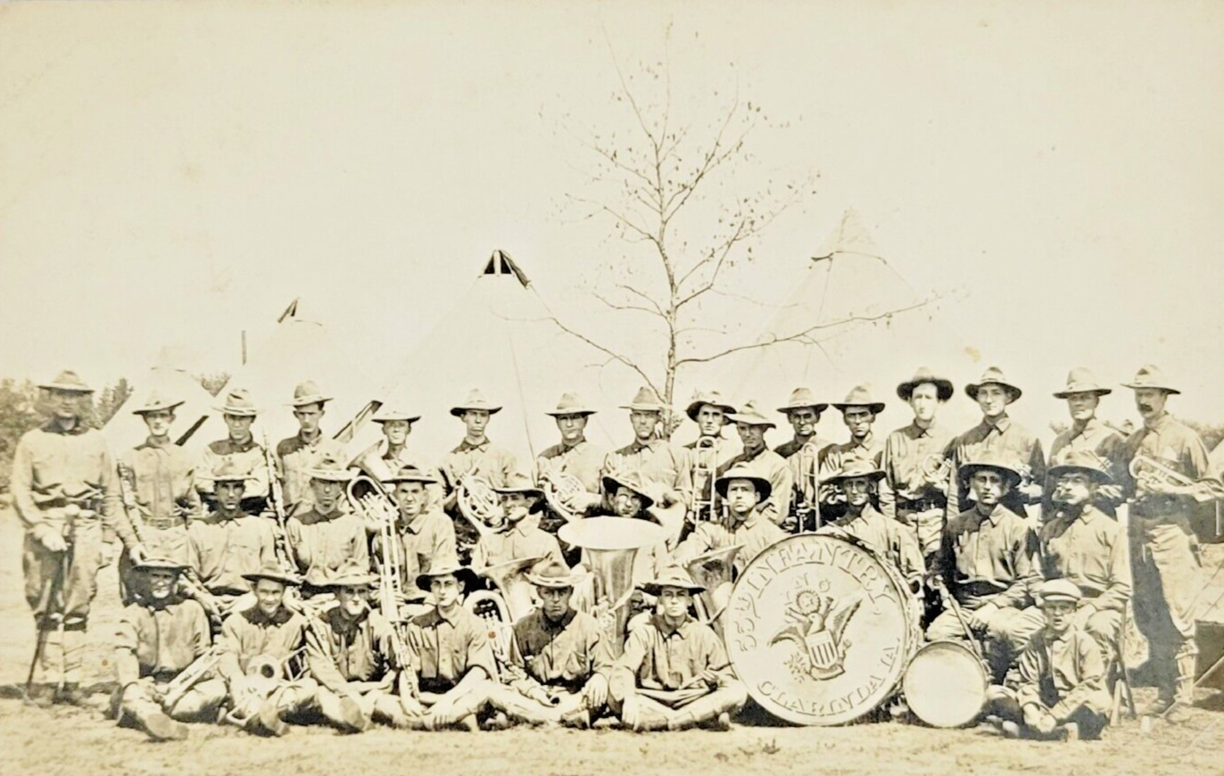 Rare 1910 RPPC Postcard Clarinda Iowa 55th Infantry Brigade Military Band MEB IA