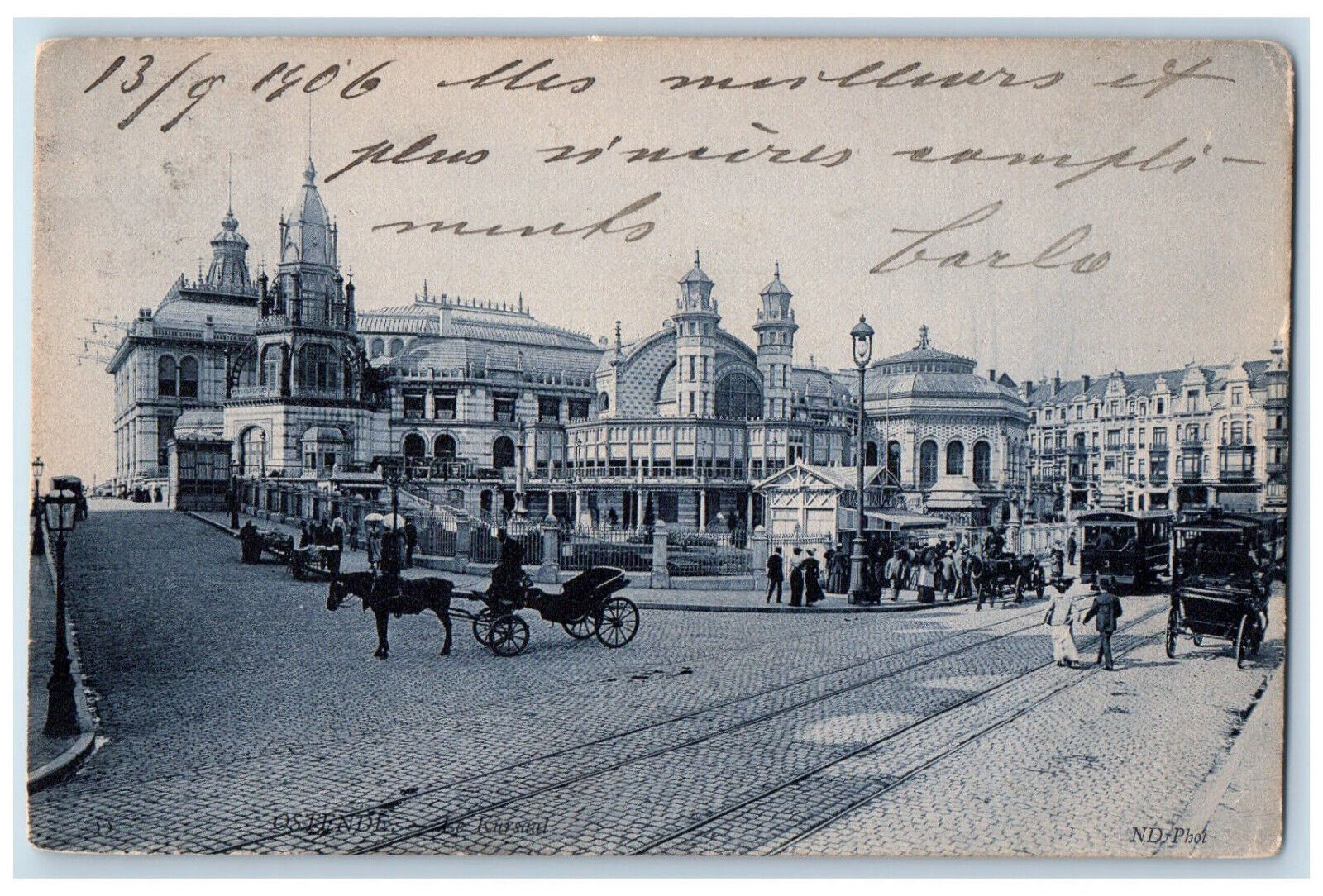 1906 Le Kursaal Ostende Belgium Horse Carriage Posted Antique Postcard