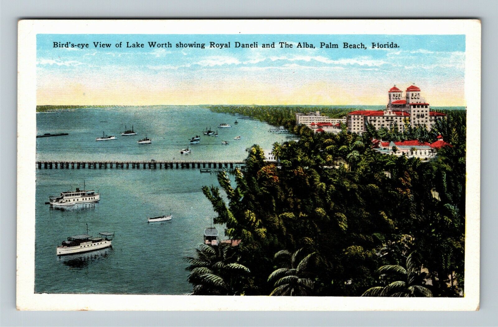 Palm Beach FL-Florida Birds Eye View Lake Worth, Beach Vintage Postcard