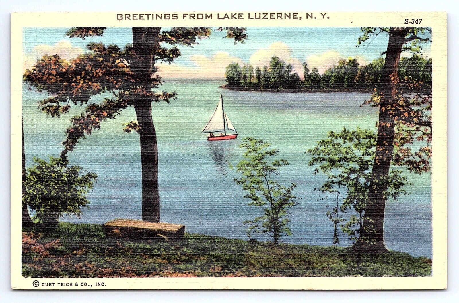 Postcard Greetings from Lake Luzerne NY Linen Posted