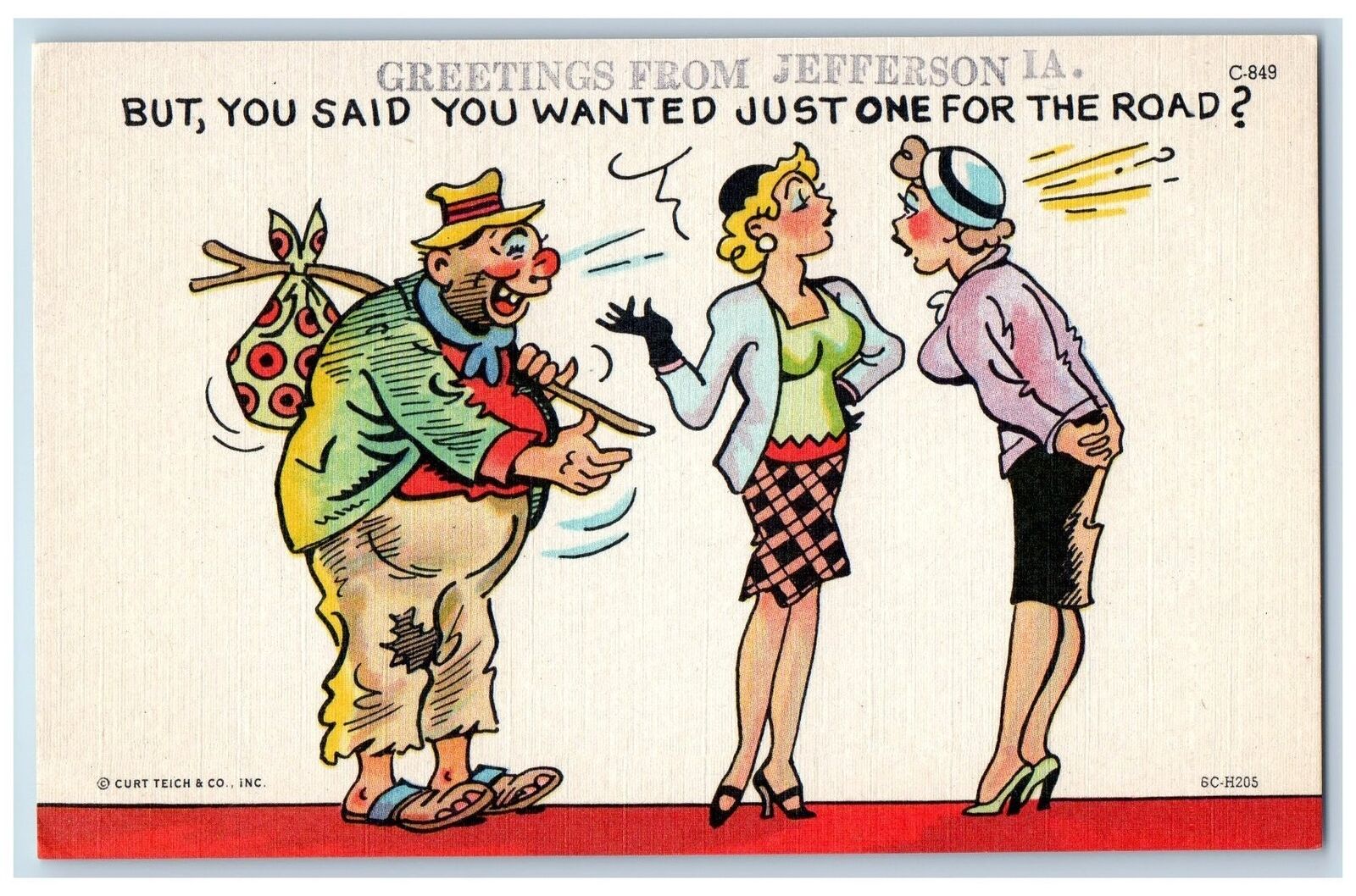c1950's Greetings From Jefferson Ladies & A Beggar Iowa Correspondence Postcard