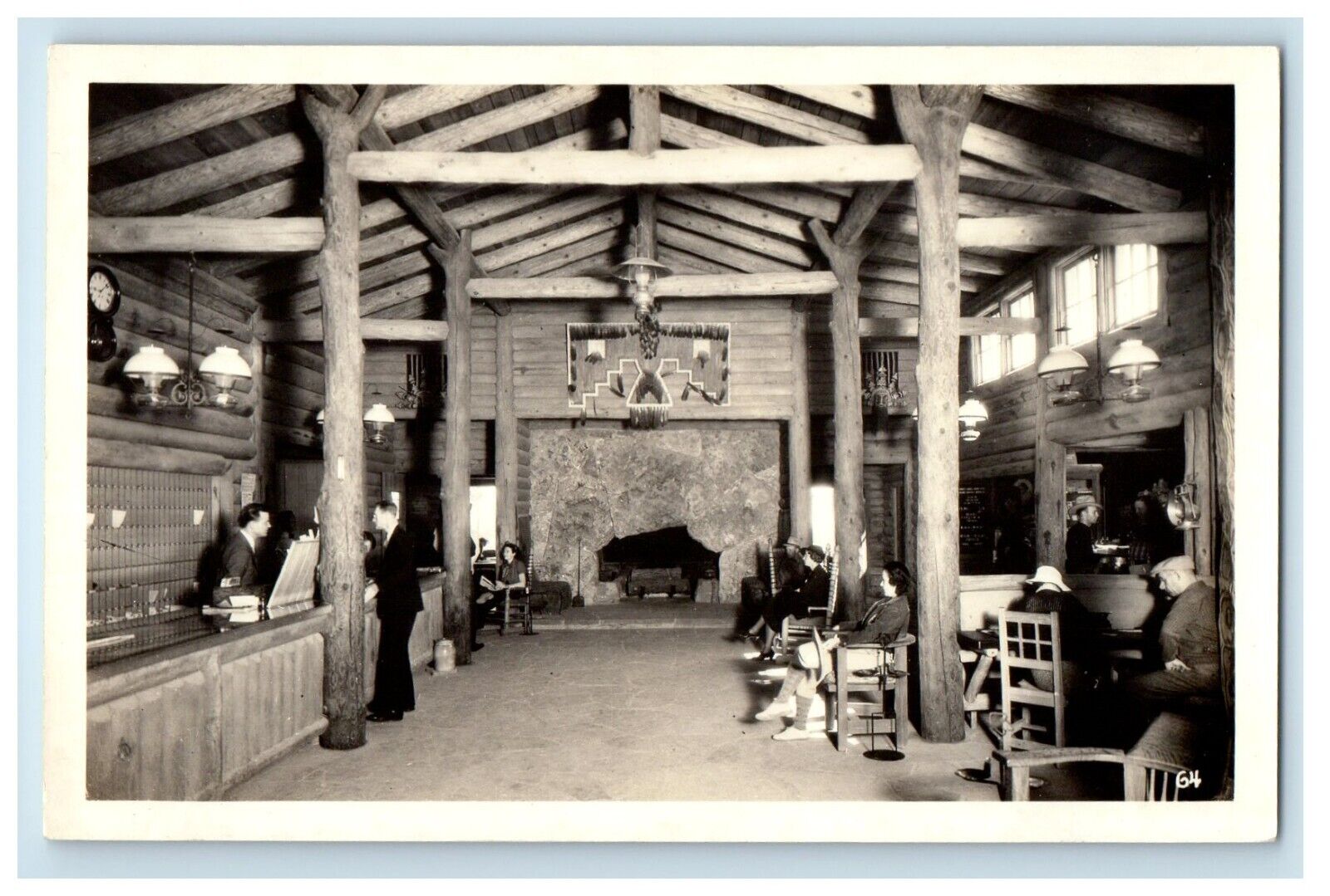 c1940's Bright Angel Lodge Interior Winslow AZ, Fred Harvey RPPC Photo  Postcard