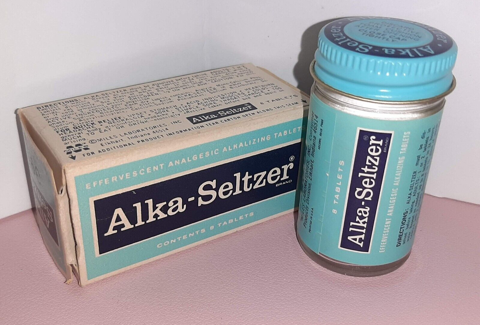 Vintage Alka Seltzer Smaller Size FULL Bottle w/Box