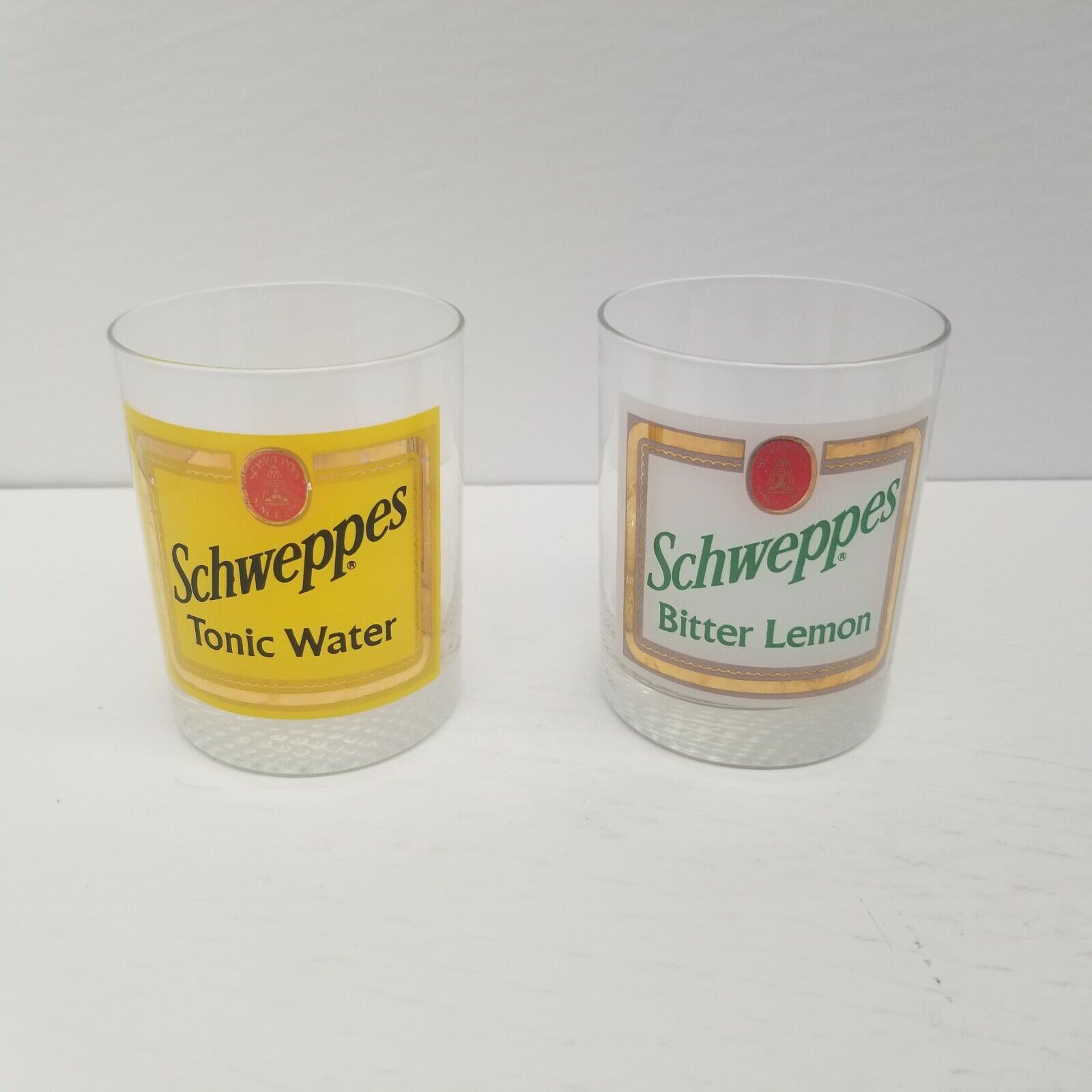 Vintage Schweppes Tonic Water & Bitter Lemon Bar Glass Lot of 2, Home Bar