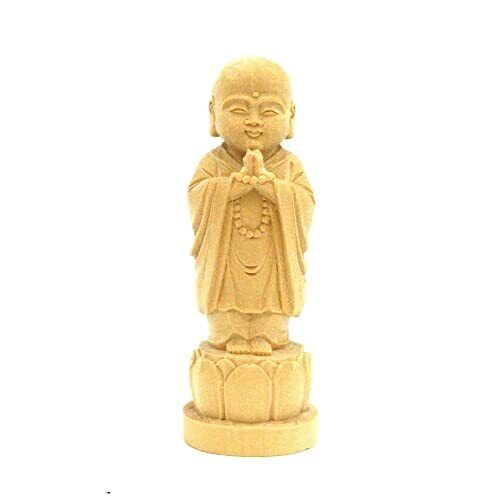 Wood Carved Buddha Statue Parenting Jizo Gassho 16Cm Cypress #KU0886