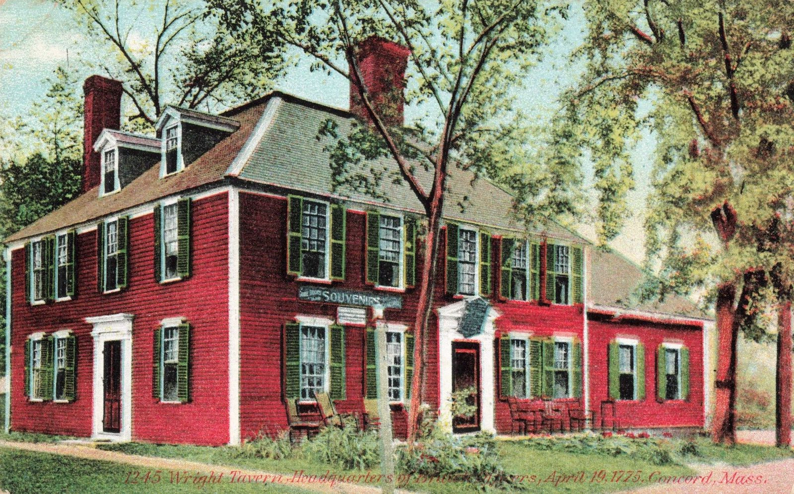 Concord MA Massachusetts, Wright Tavern Headquarters, Vintage Postcard