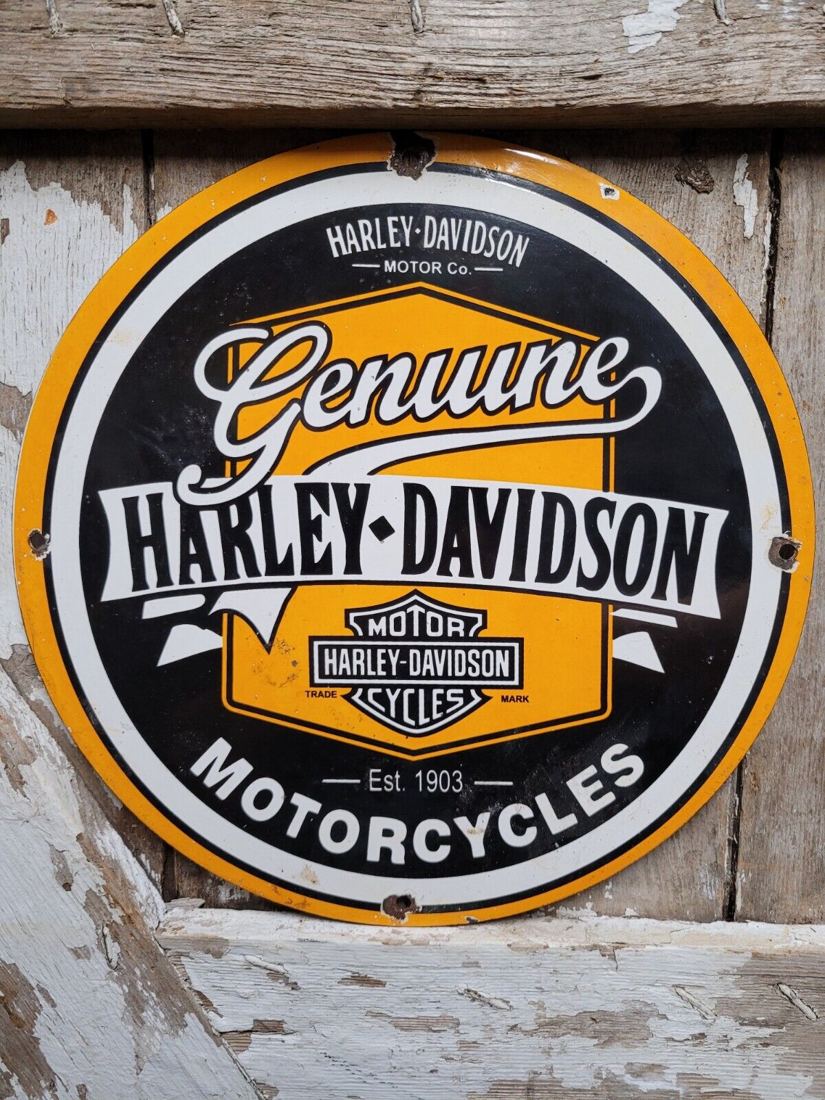 VINTAGE GENUINE HARLEY DAVIDSON MOTORCYCLE PORCELAIN SIGN DEALER SERVICE SALES