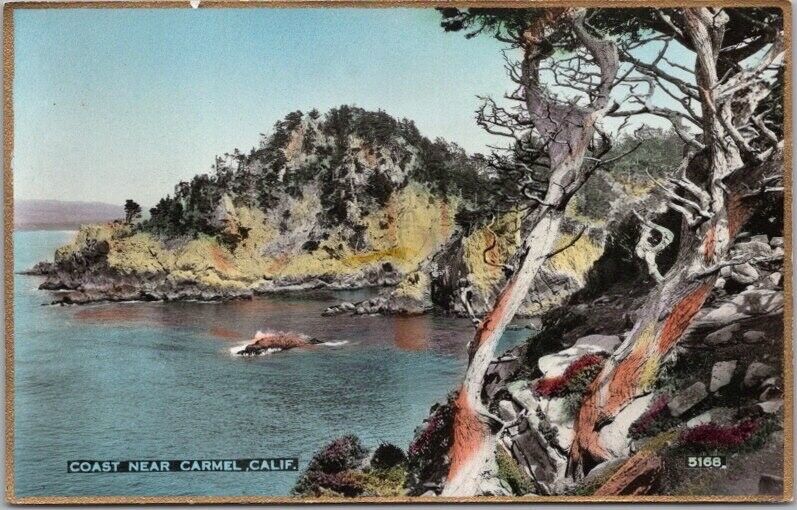 CARMEL, California Hand-Colored RPPC Postcard Coast Scene Fred Martin Photo 5168