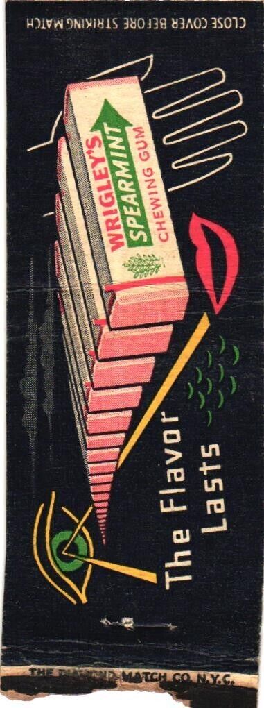 Wrigley's Spearmint Chewing Gum, The Flavor Lasts Vintage Matchbook Cover