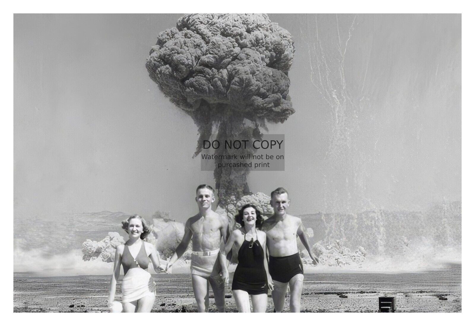 TWO ROMANTIC COUPLES IN FRONT OF NUCLEAR ATOMIC BOMB TEST 4X6 PHOTO