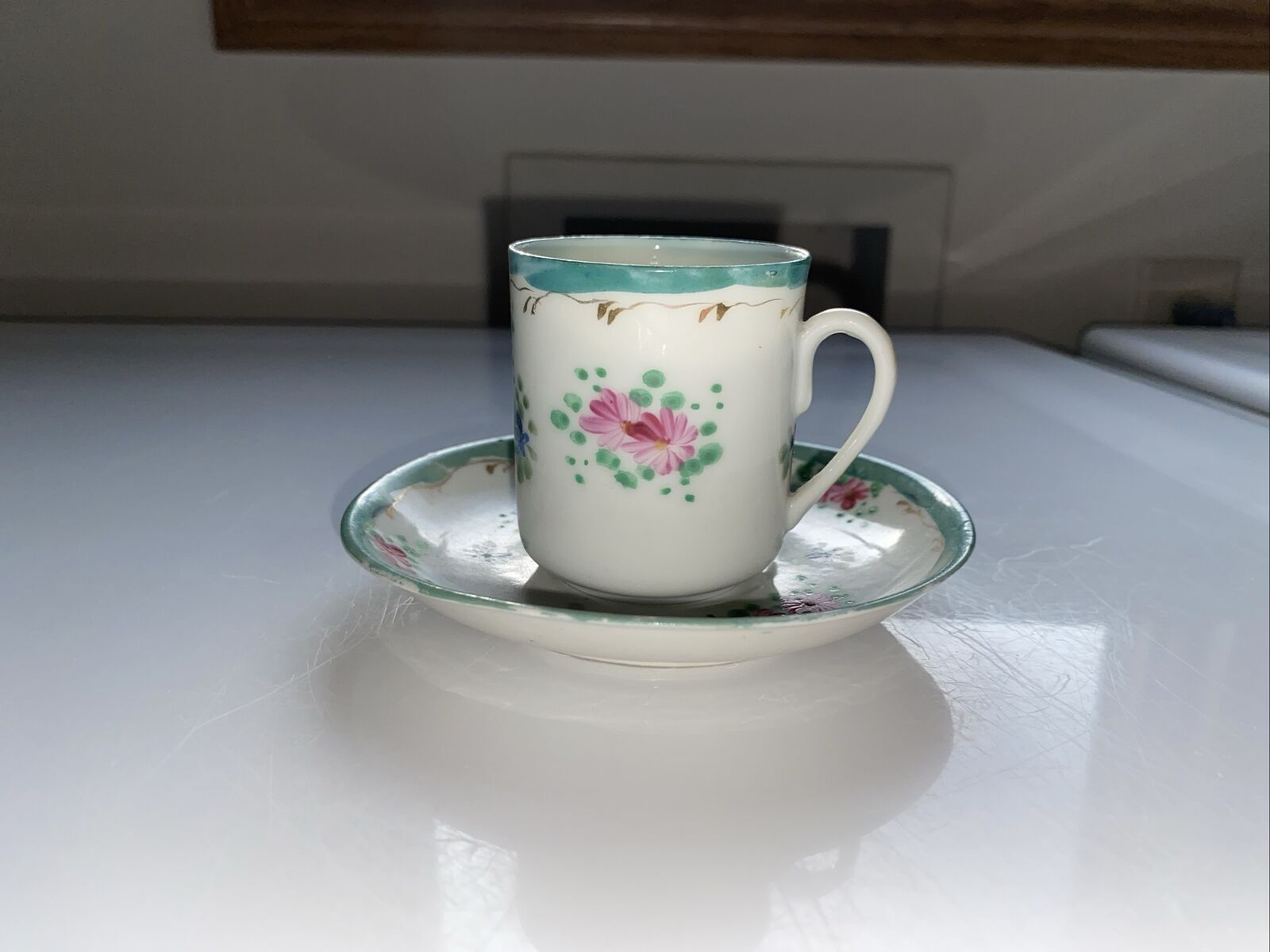 Vintage Hand Painted Multicolor Floral Demitasse Cup, Saucer Made Of Bone China