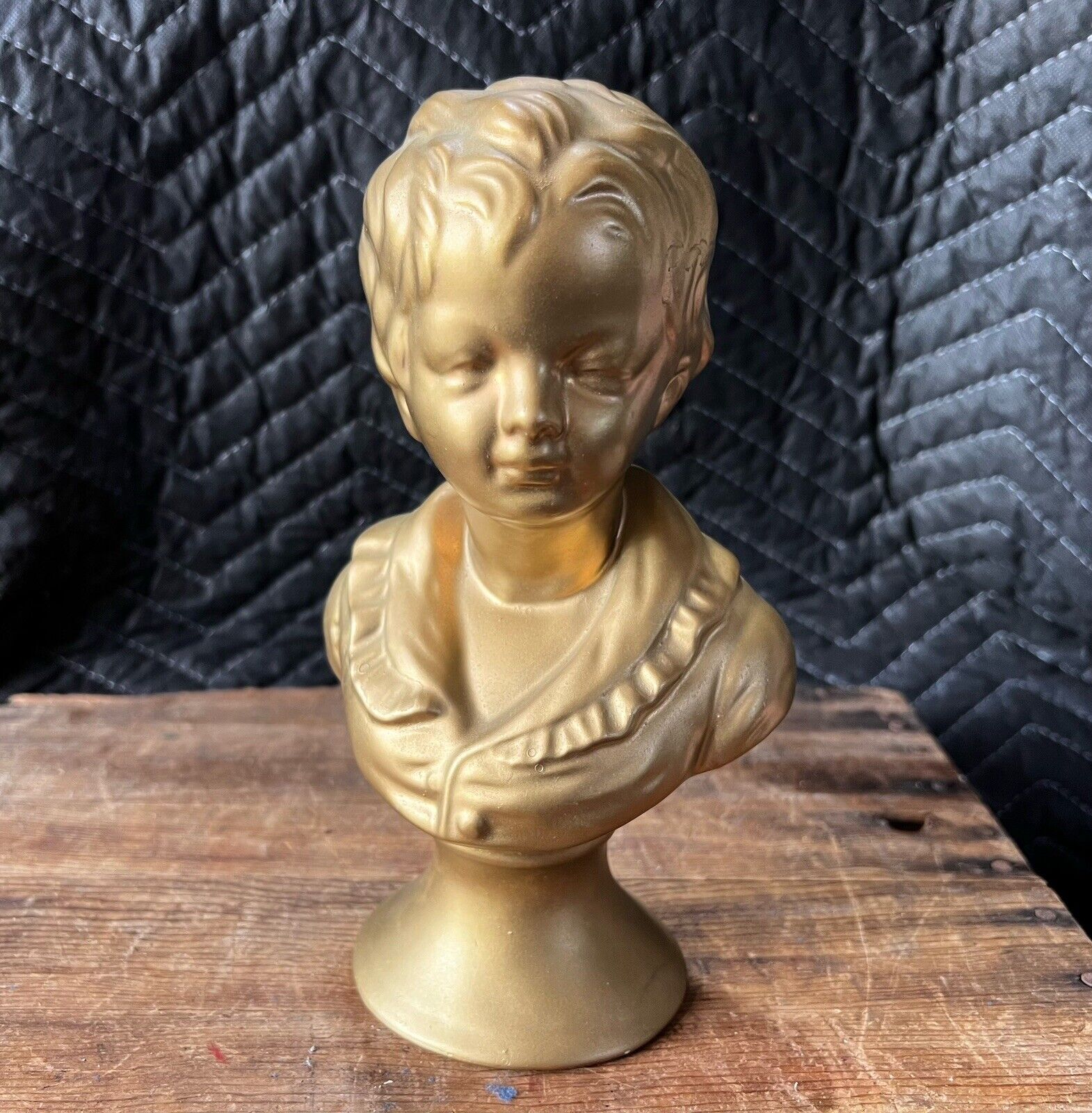Vintage Chalkware Gold Victorian Boy Bust Statue 8 3/4” Mid Century 1960s Chic