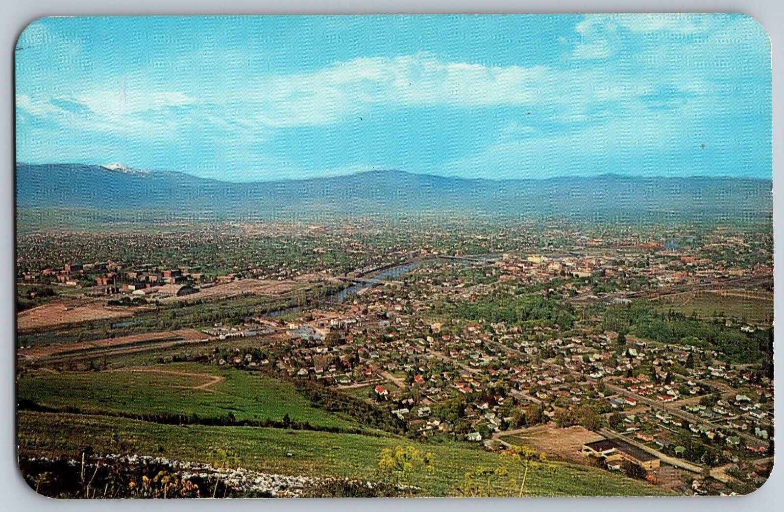 Missoula, Montana MT - Aerial View - Lolo Peak in Distance - Vintage Postcard