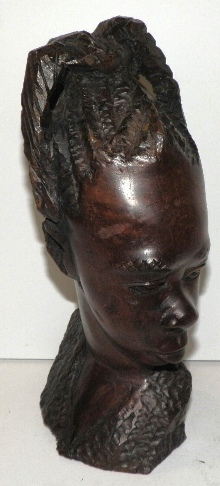 Mid 20th Century Hand Carved ~ Young Tribal Women ~ Bust Sculpture 9.5