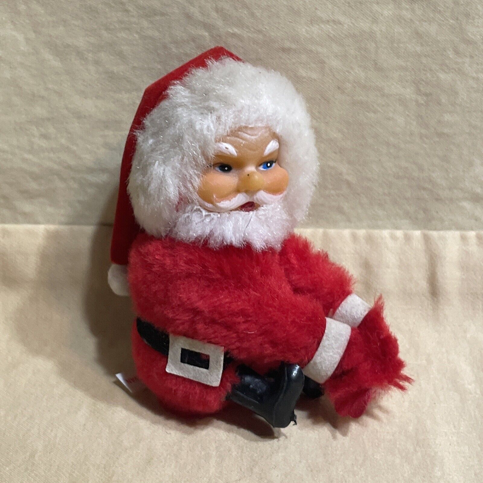 Vintage 1960s Christmas Santa Claus Clip Tree Hugger Plush Rubber Face 
