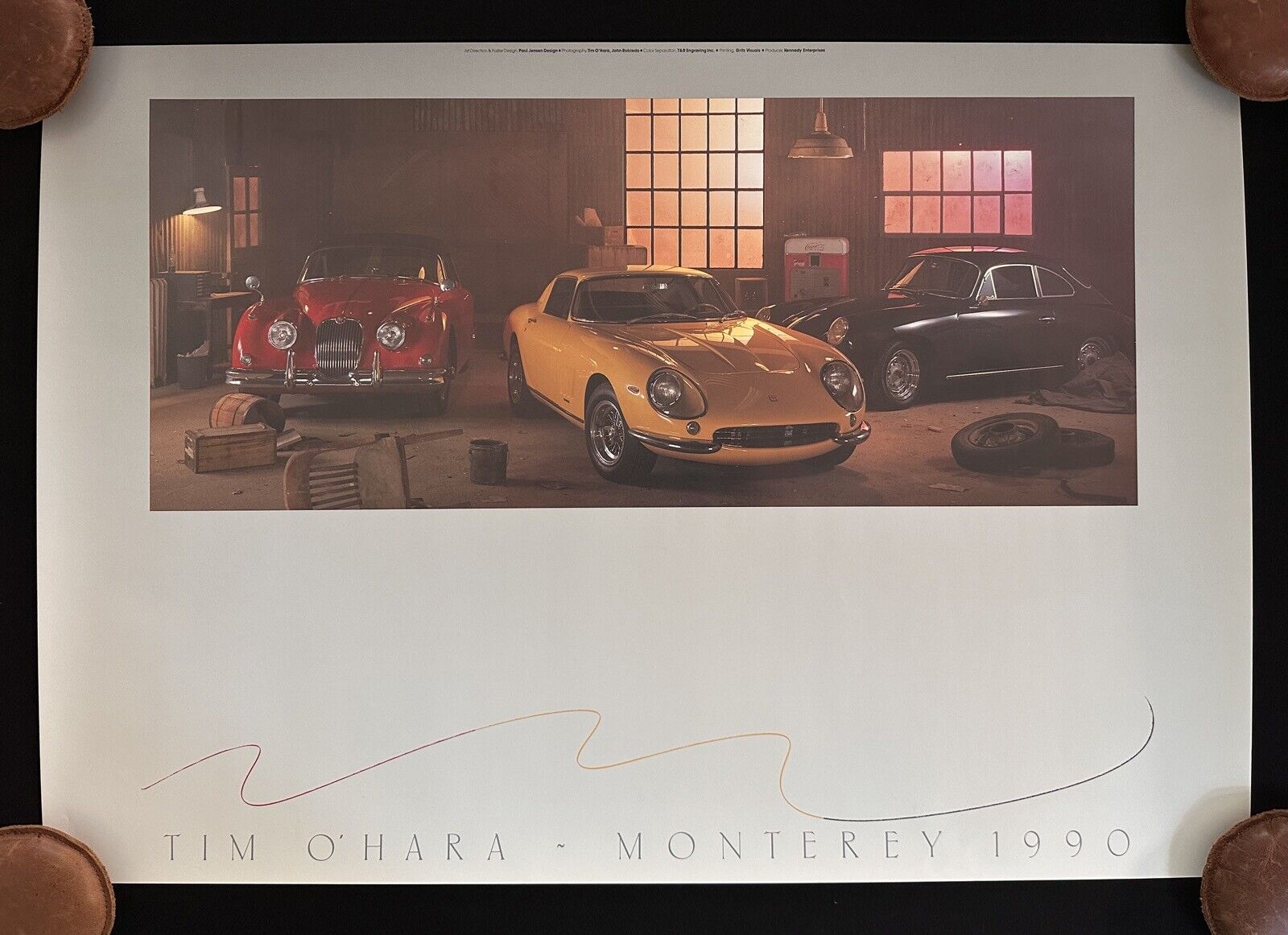 Porsche 356 Ferrari 275 GTB Jaguar XK150 Monterey 1990 Poster Tim O'Hara 