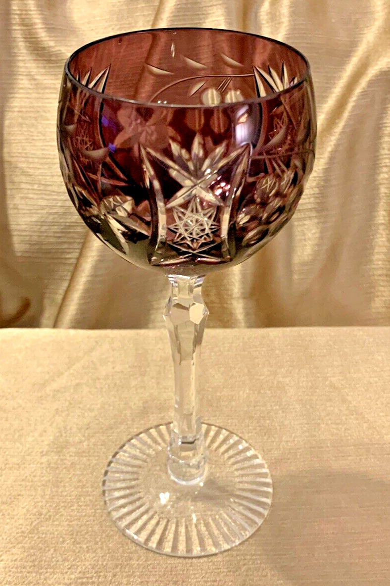 VTG Beyer PURPLE CRYSTAL Cut-to-Clear Hock Wine Glass BEZ1 West Germany