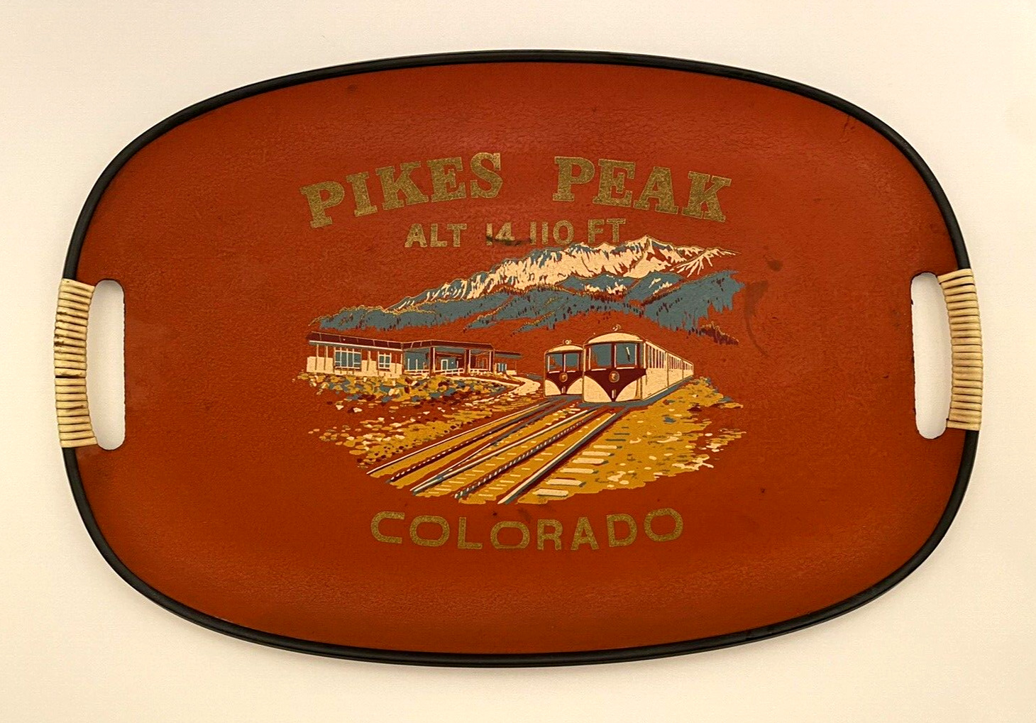 Vintage Colorful Colorado Pikes Peak Souvenir Plastic Serving Tray Ski Decor