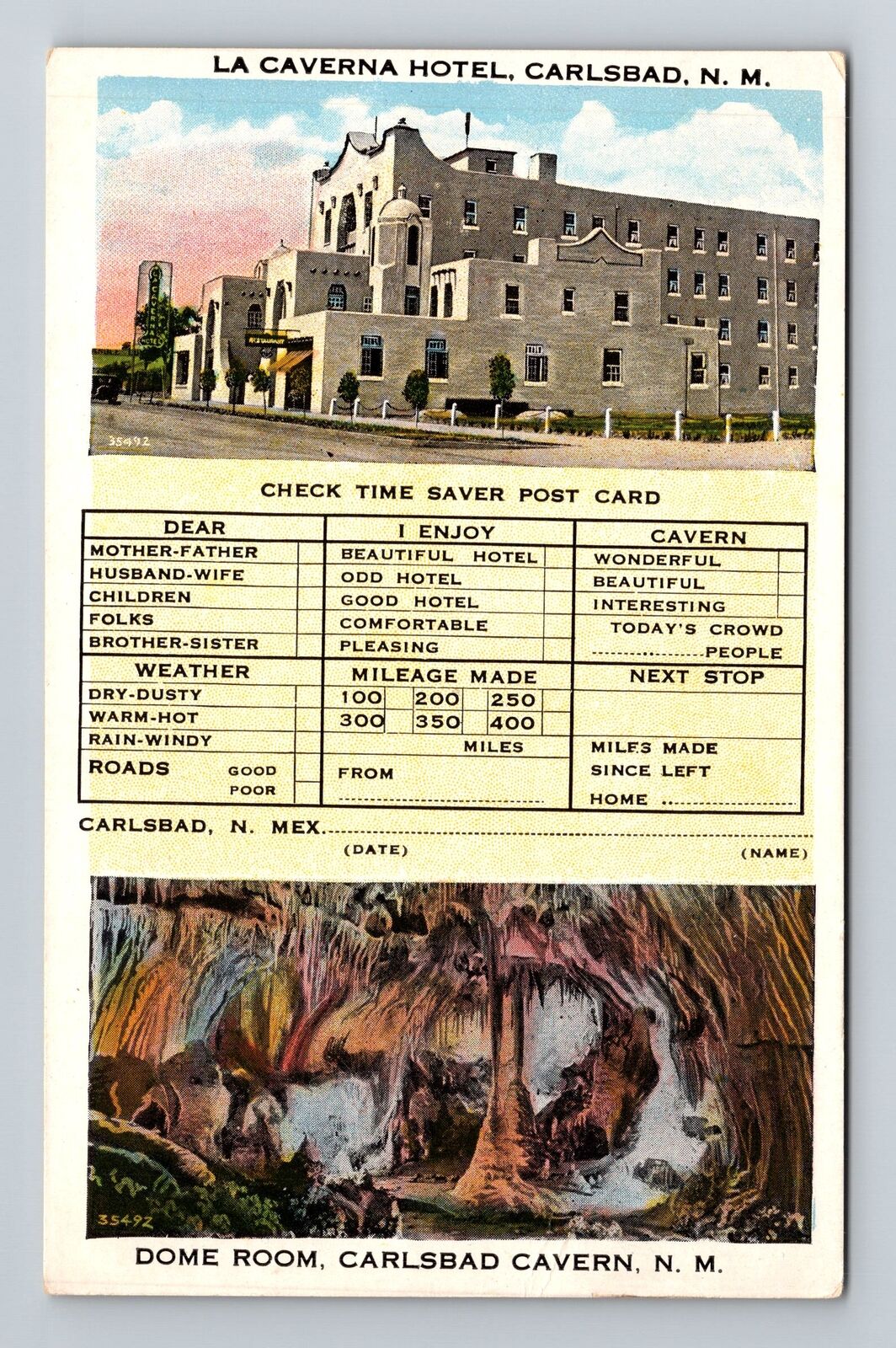 Carlsbad NM-New Mexico, La Cavern Hotel, Exterior, Vintage Postcard