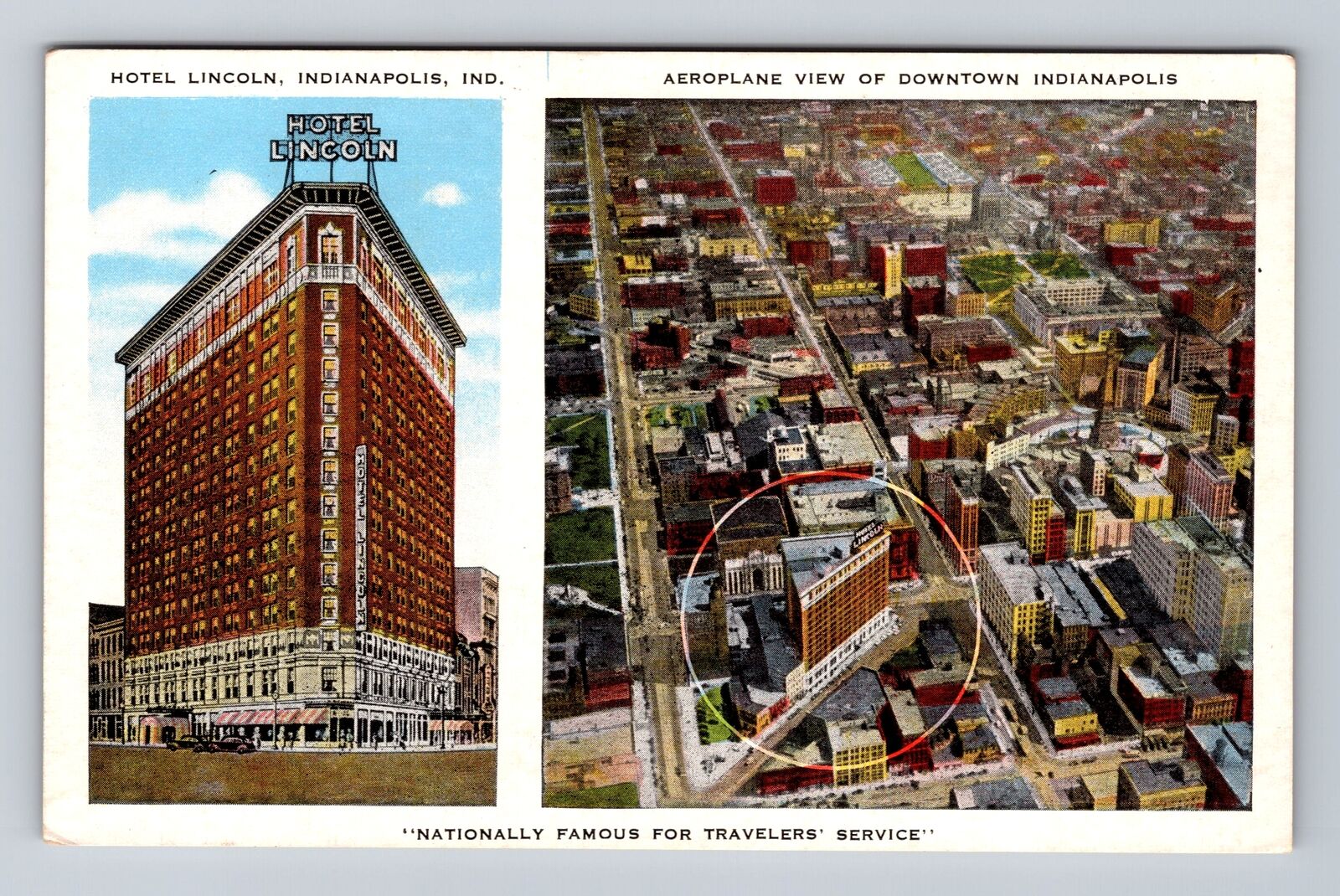 Indianapolis IN-Indiana Hotel Lincoln, Aerial View Of Downtown, Vintage Postcard