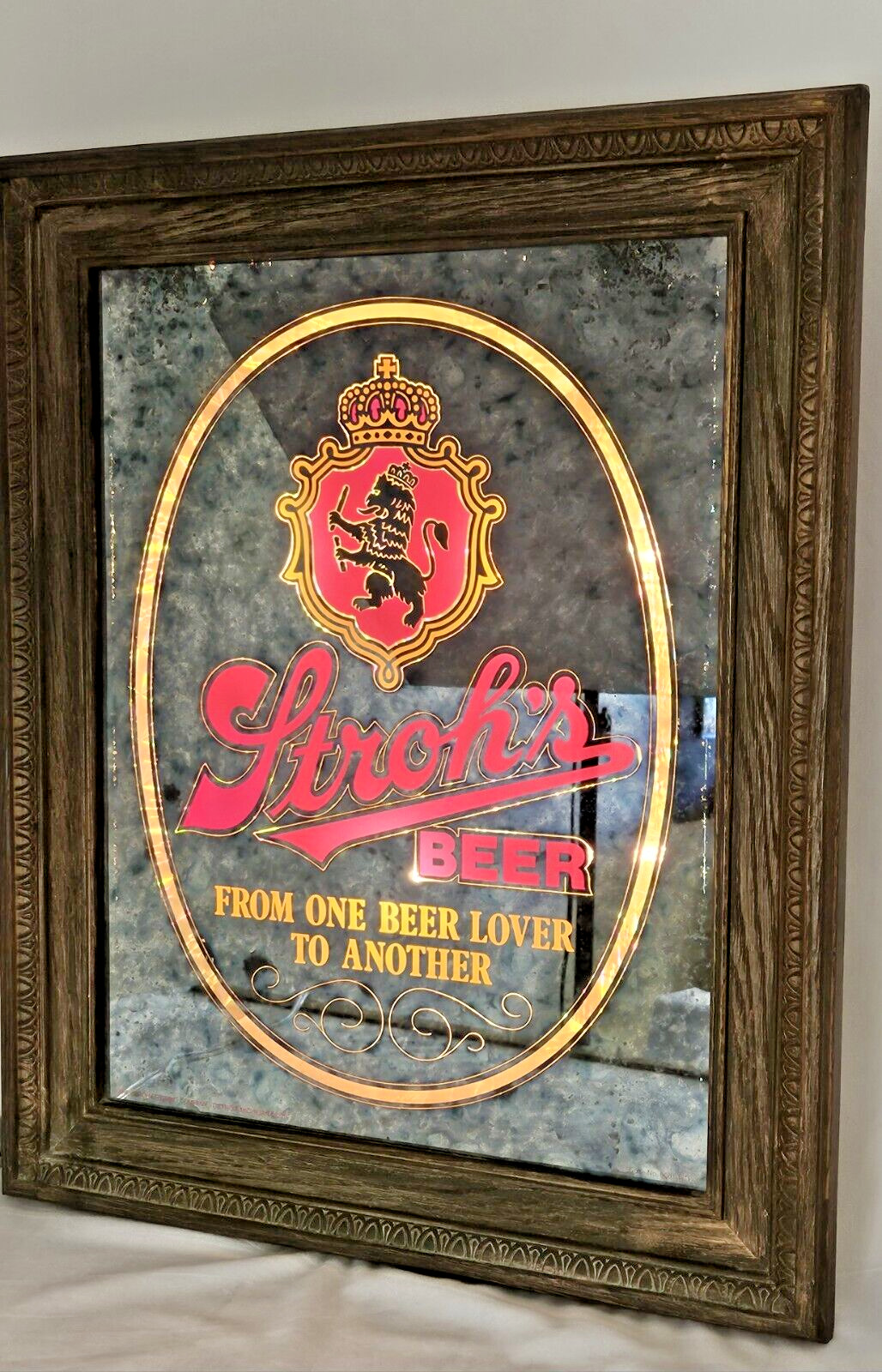 Vintage Strohs Beer Lighted Mirror Sign Bar One Beer Lover 1980 22\