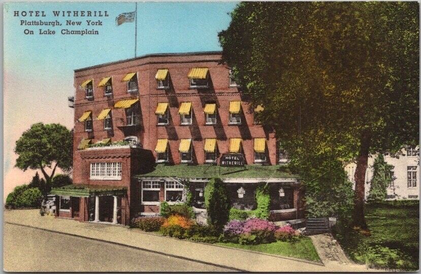 Plattsburgh, New York Postcard HOTEL WITHERILL Hand-Colored Albertype c1940s