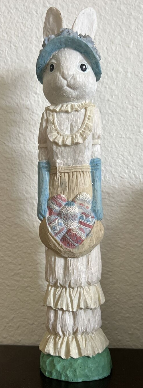 Vintage Easter Girl Bunny Rabbit Figurine Eggs Basket Decoration 12” Tall W/Box