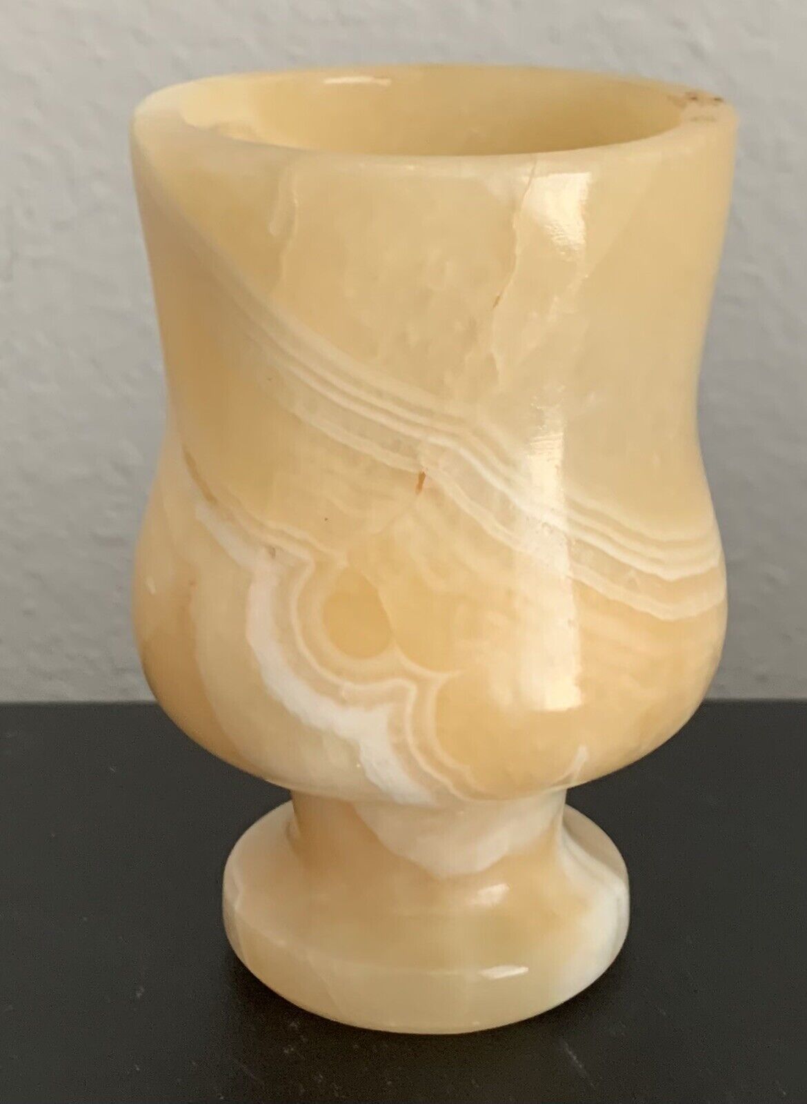 Alabaster Natural Polished Stone Small Footed Goblet, 3-1/2”