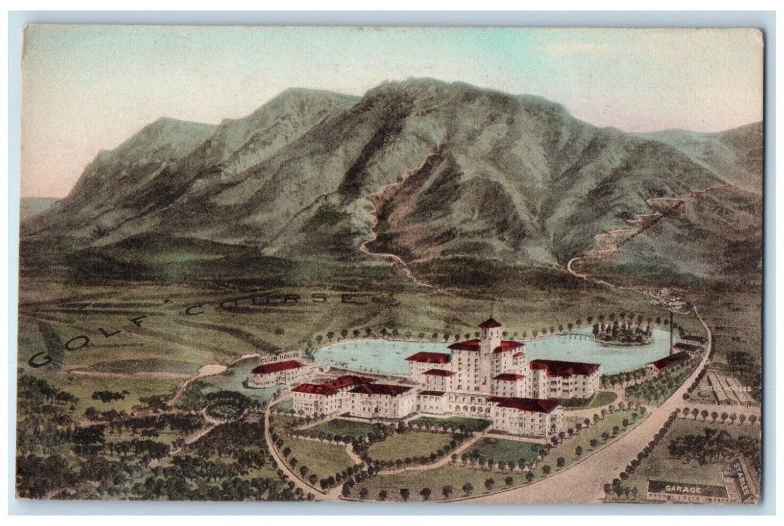 c1940 Bird's Eye View Broadmoor Hotel Colorado Springs Colorado Vintage Postcard