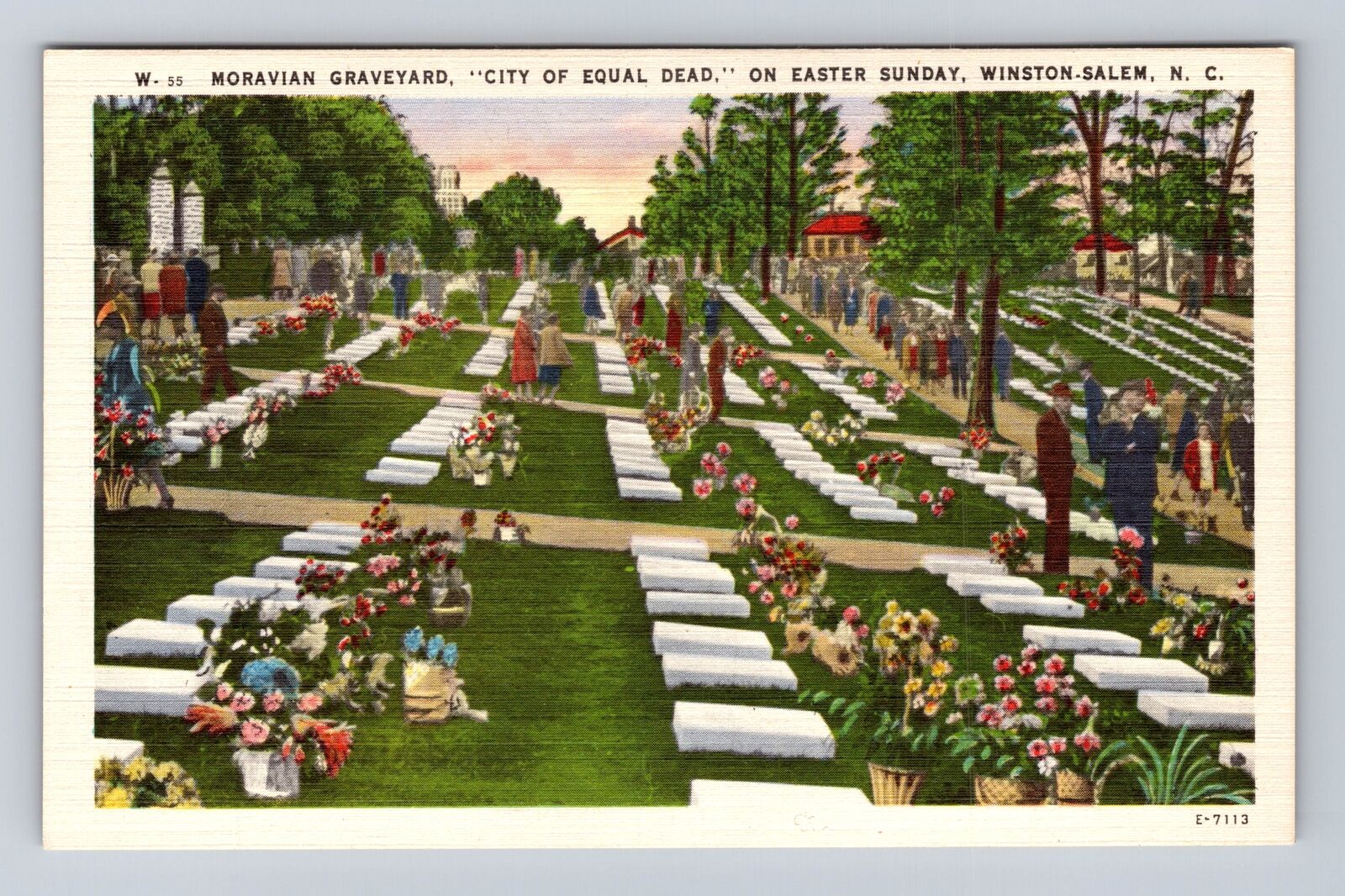 Winston-Salem NC-North Carolina, Easter At Moravian Graveyard, Vintage Postcard