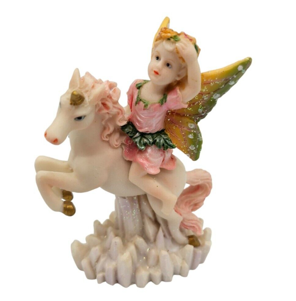 Vintage 1990s Crystal Wizard Manitou Colorado Fairy Unicorn Figurine Yellow Wing
