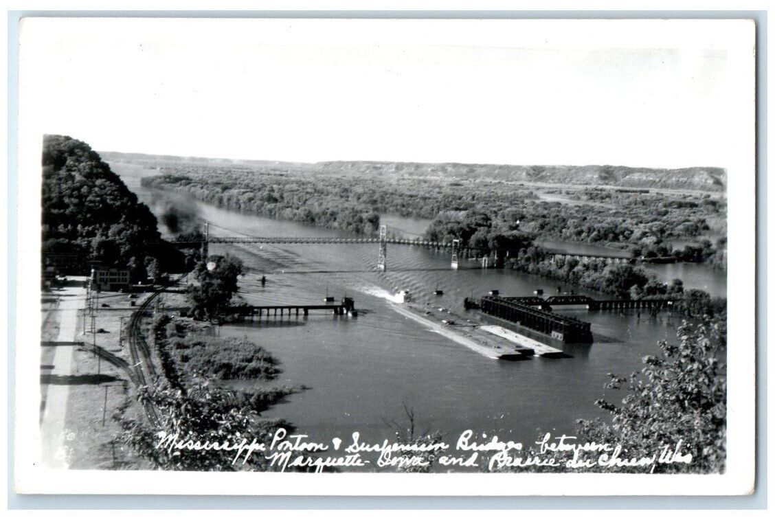 c1950's Mississippi River Pontoon Bridge Between IA & WI RPPC Photo Postcard