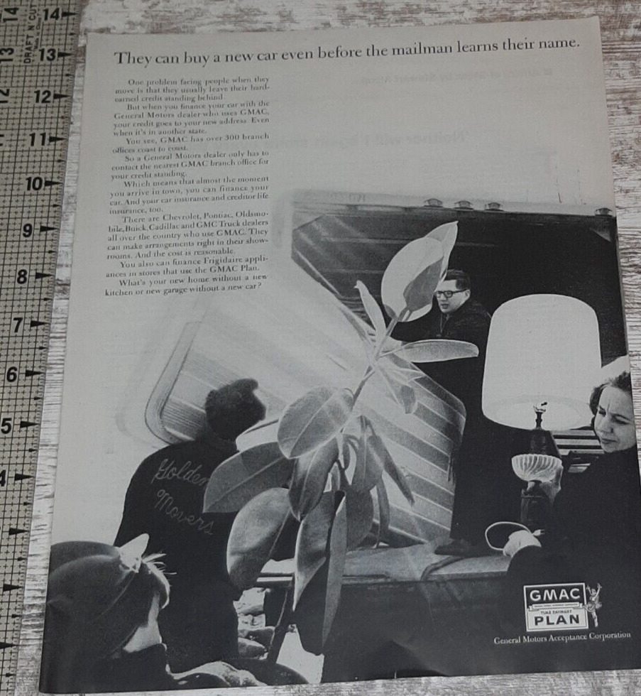 1967 GMAC Vintage Print Ad Auto Financing Credit Moving Van Movers Loading B&W