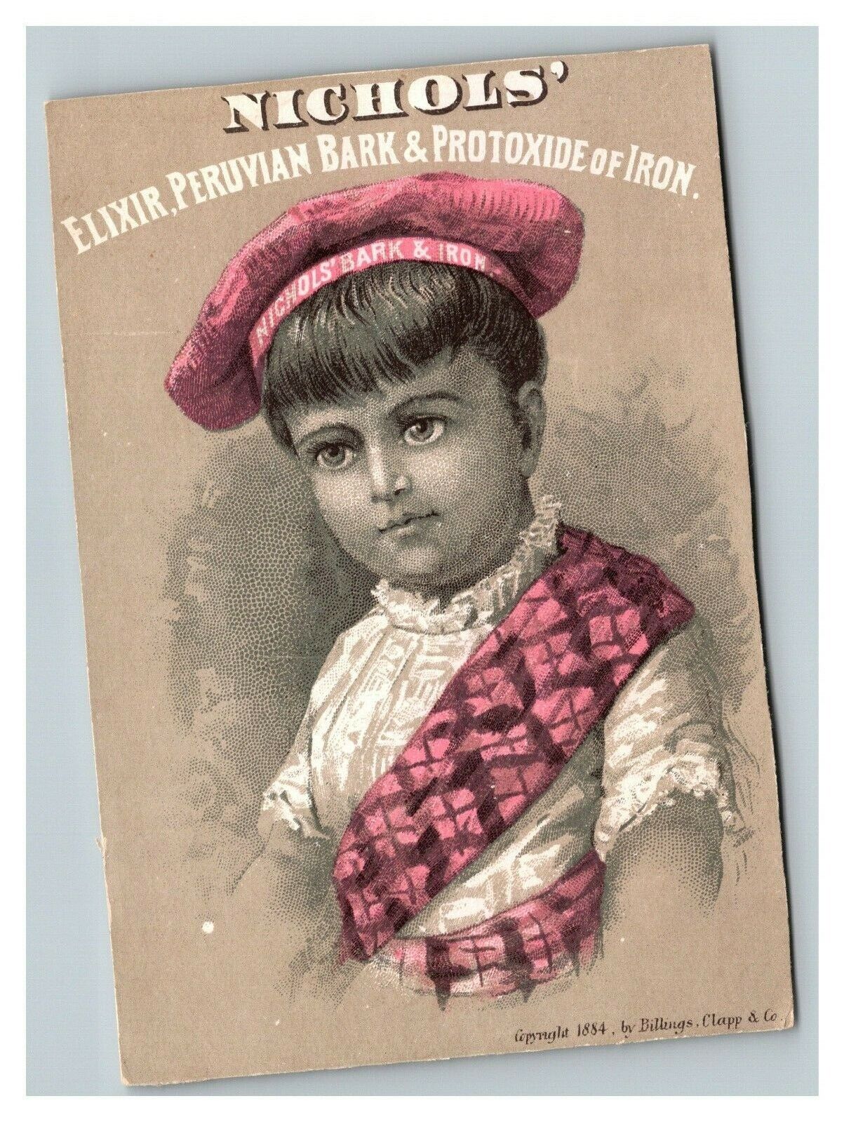 Vintage 1884 Victorian Trade Card Nichols' Bark & Iron Elixir Remedy - Tonic