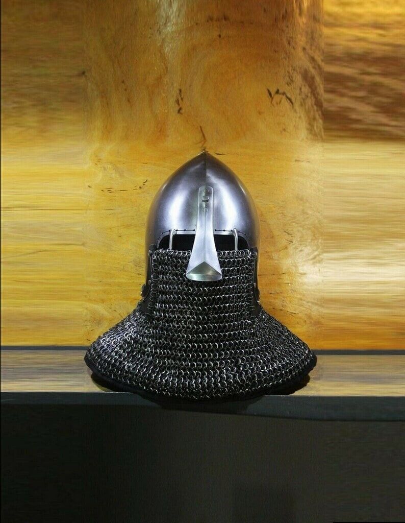 Steel Medieval Nasal Combat Bascinet Buhurt Helmet, Crusader Helm, Elite Knight