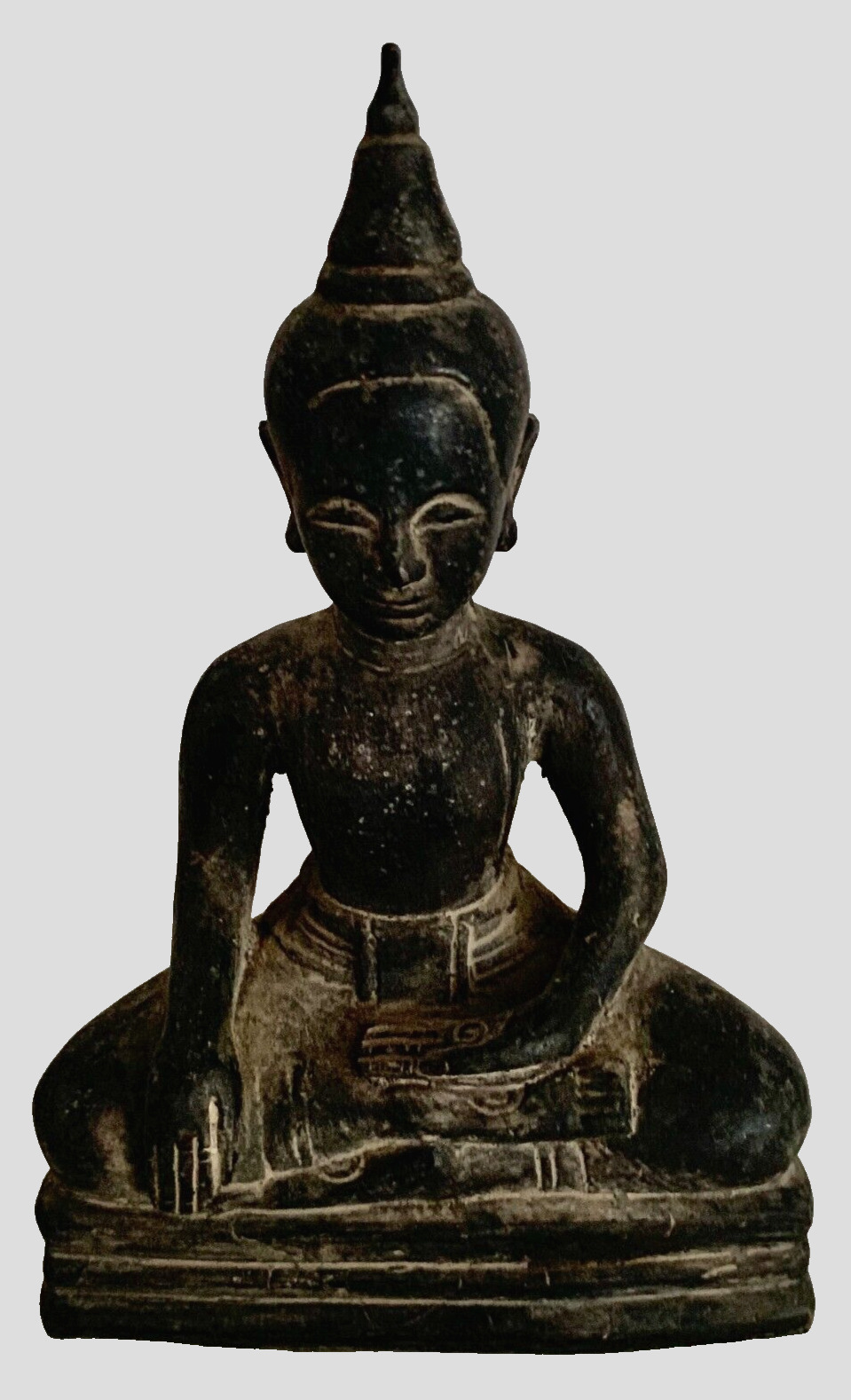 Buddha Khmer Bronze Meditation Phnom Da Style Early 20th Century Black Bronze