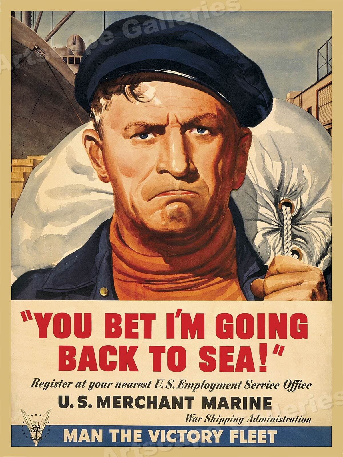 You Bet I'm Going Back to Sea 1942 WW2 Merchant Marine Poster - 24x32