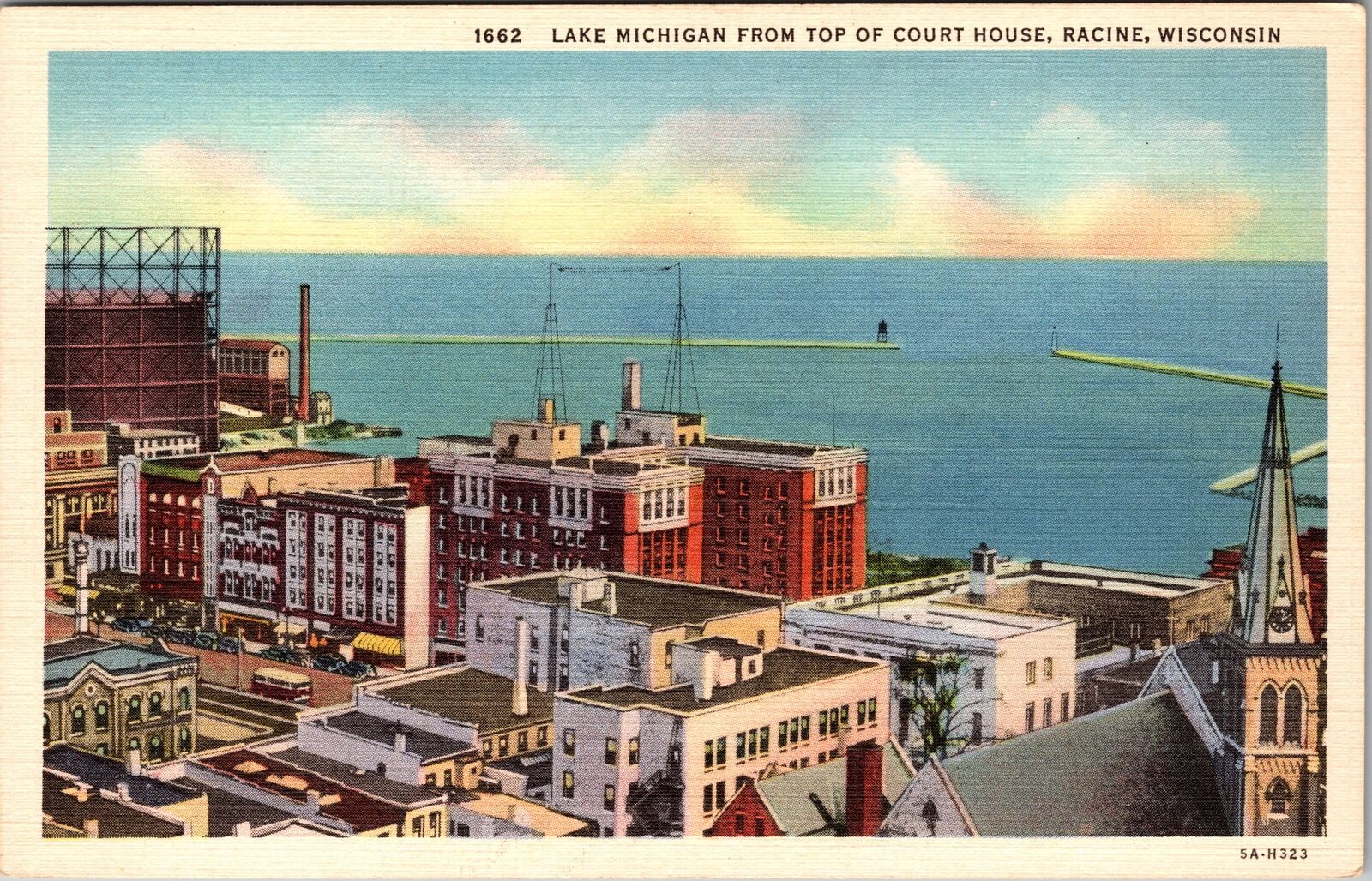 Racine WI-Wisconsin, Lake Michigan From Top Of The Court House Vintage Postcard