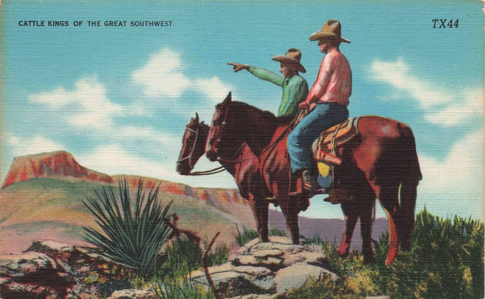 Postcard Cattle Kings Of The Southwest Horses Cowboys Cowboy Hats Mesa Post Card