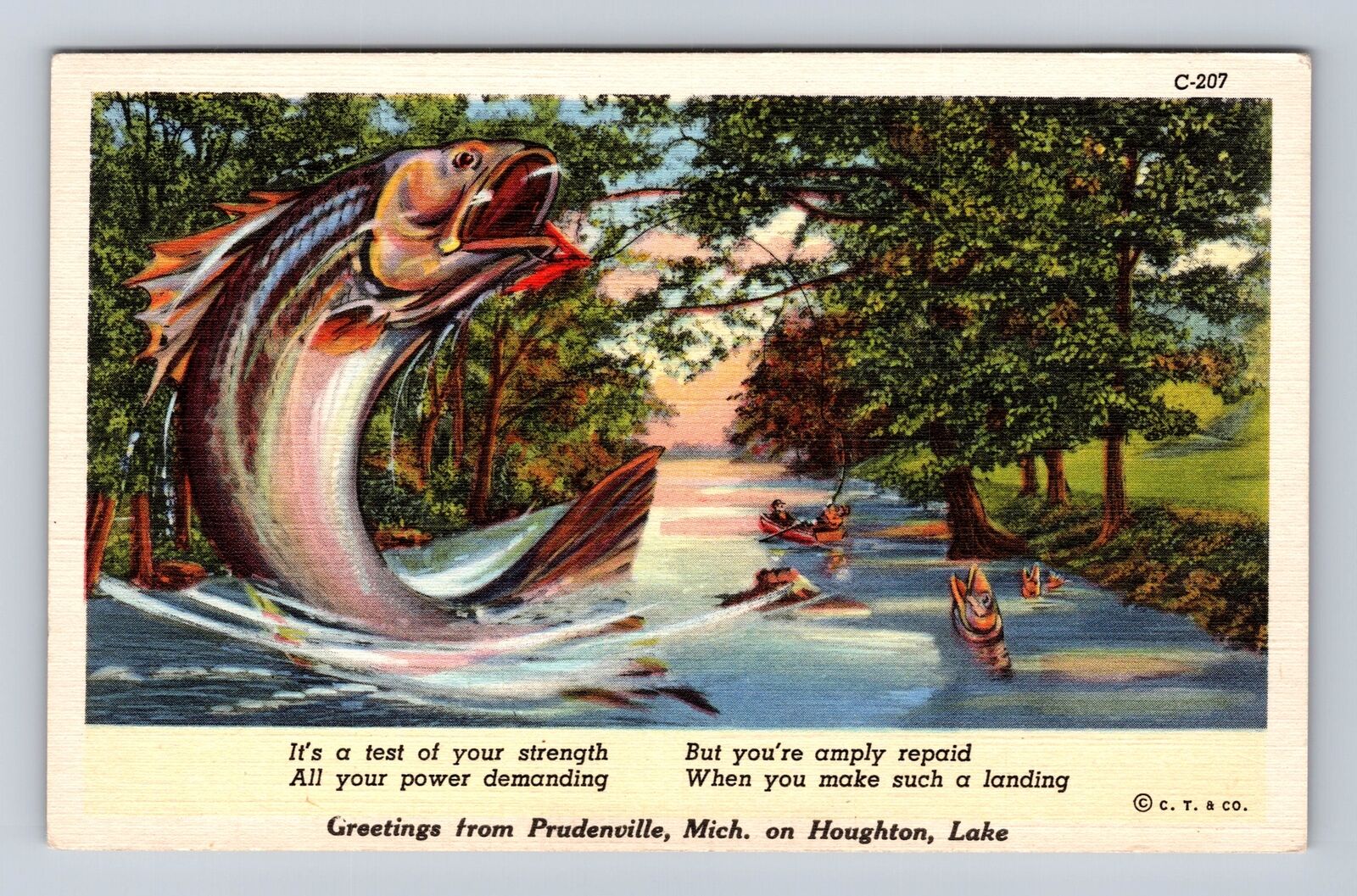 Prudenville MI-Michigan, General Greetings Fish, Houghton Lake Vintage Postcard