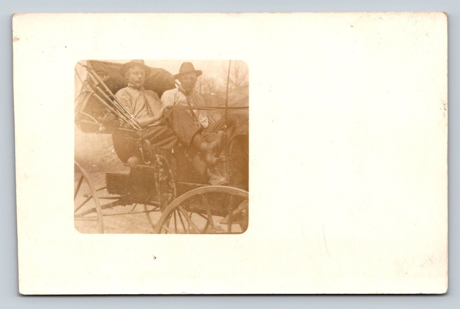 RPPC Two Men Sit Casually in Small Carriage AZO 1904-1918 ANTIQUE Postcard 1360