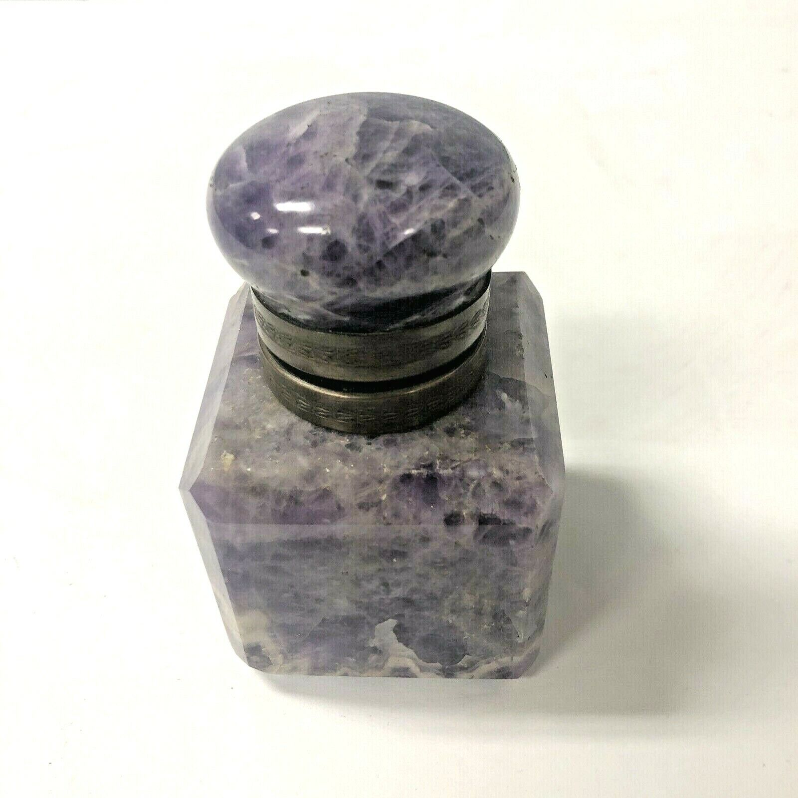 Vintage Purple Stone With Hinged Cover Inkwell