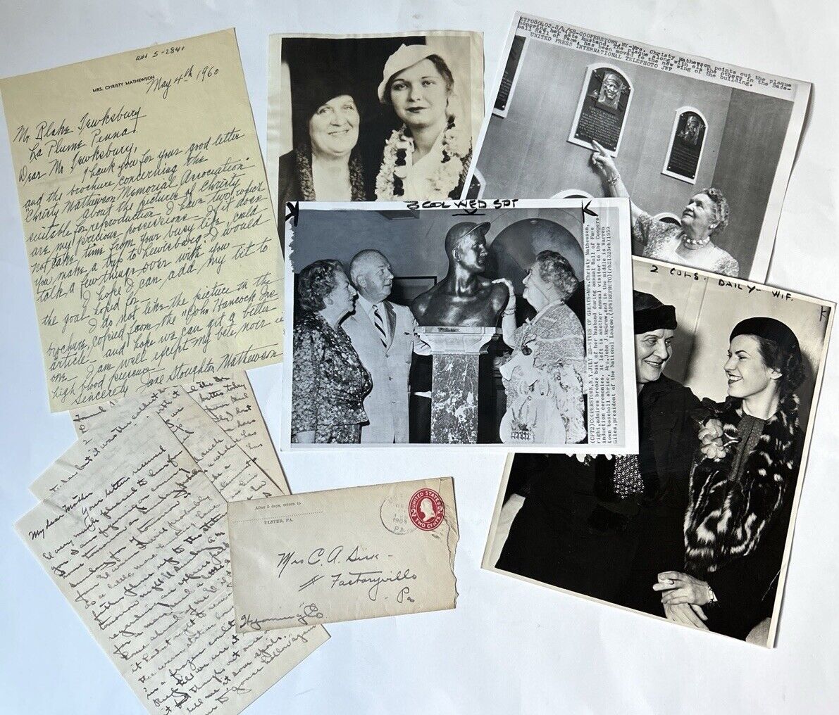 VTG Photos & letters from Christy Mathewson w/ Jane Stoughton Mathewson & family