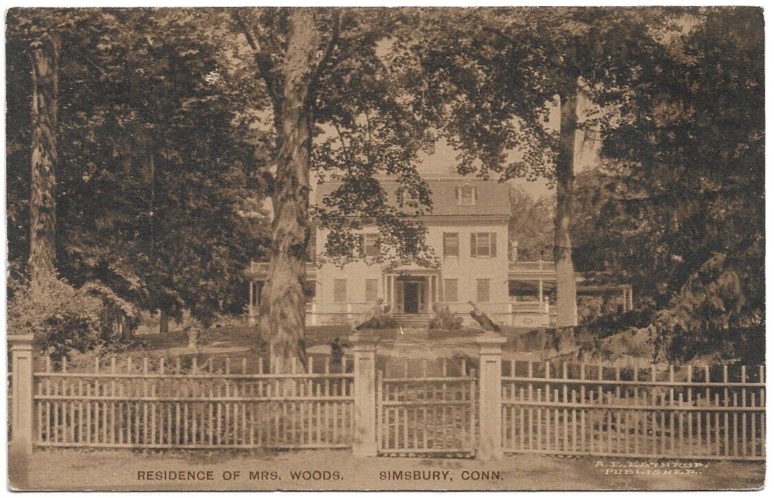 1914 Simsbury Connecticut Residence of Mrs. Woods House Vintage Postcard