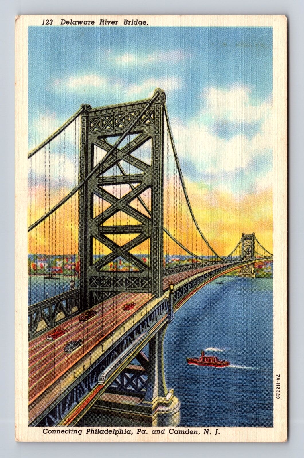 Camden NJ-New Jersey, Aerial Delaware River Bridge, Antique, Vintage Postcard