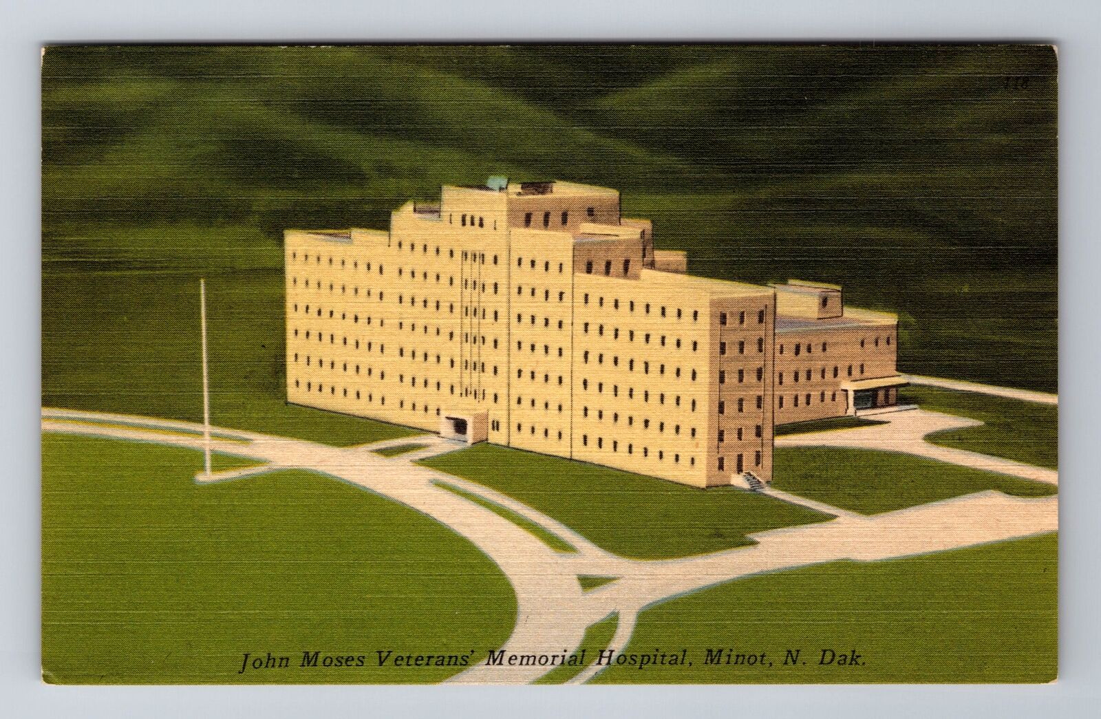 Minot ND-North Dakota, John Moses Veterans Memorial Hospital, Vintage Postcard