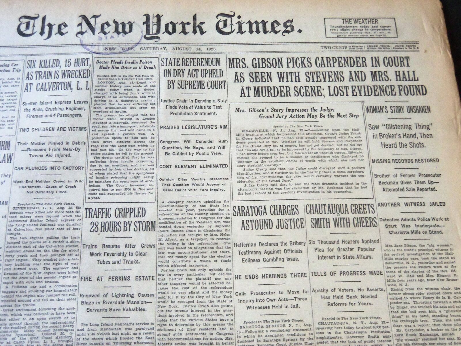 1926 AUGUST 14 NEW YORK TIMES - MRS. GIBSON PICKS CARPENDER IN COURT - NT 6604