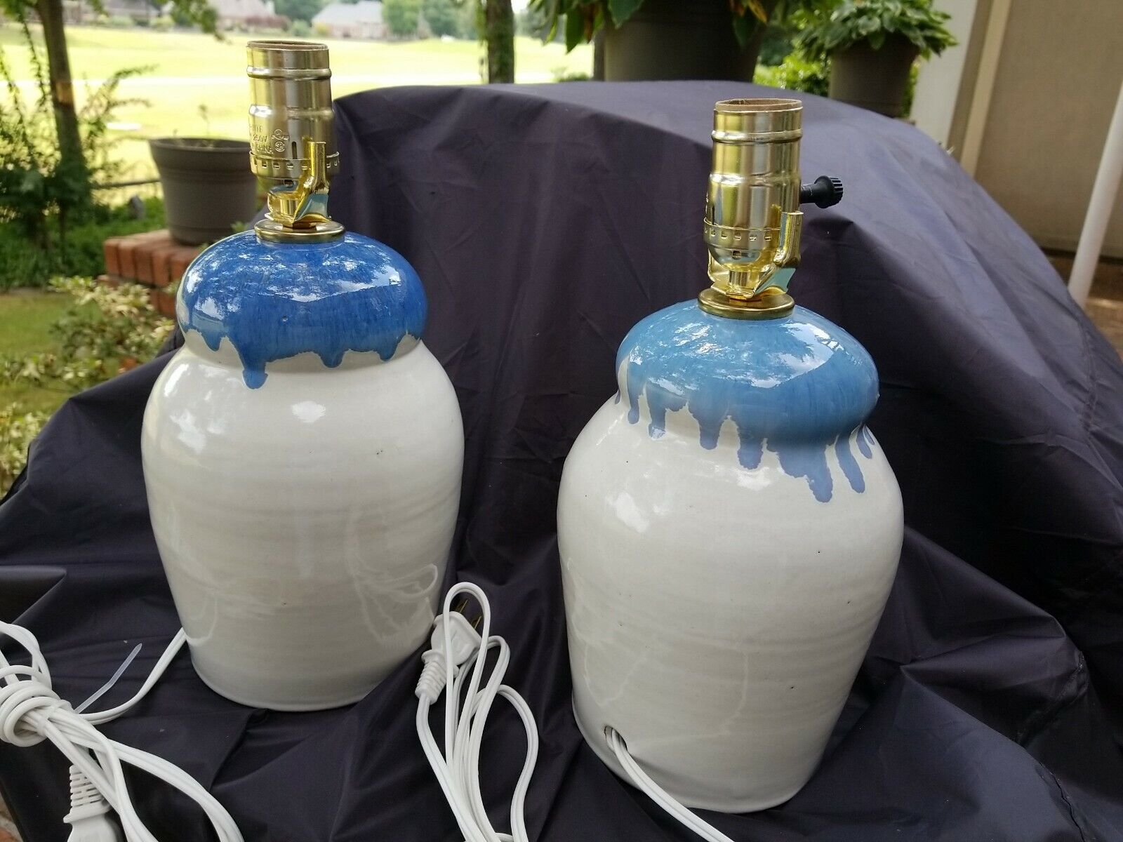 2 Pottery Electric Lamps 11.5 Inches X6 Inches. 3 Way Switch